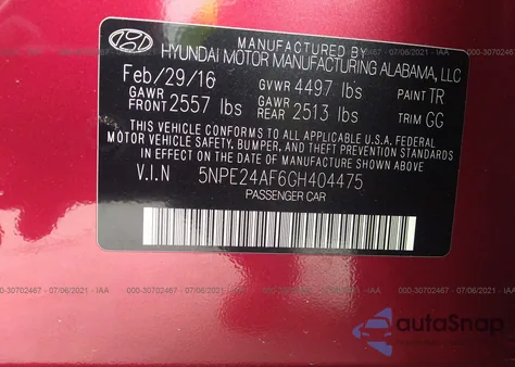 2016 Hyundai Sonata из США, поврежденный, VIN 5NPE24AF6GH404475